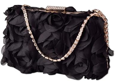 CORIOS Damen Abendtasche Blumen Clutch Tasche Elegante Handtasche Mini Rose Schultertasche Luxuriös Umhängetasche für Hochzeit Bankett-Party Abschlussball Schwarz