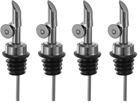 sourcing map Weighted Stainless Steel Liquor Bottle Pourers, 4 Pcs Auto Flip Feature Olive Oil Dispenser Spout, Bottle Pourers for Alcohol Wine Vinegar, Gun Black