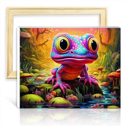 TANGFEIY Kit de pintura al óleo para adultos, diseño de ranas de hoja caduca con pinceles, pinturas acrílicas al óleo con pinceles, cuadros para decoración de la pared del hogar con marco (40 x 50 cm)
