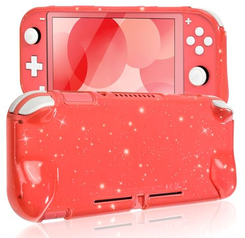 DLseego Coque Compatible avec Switch Lite,Coque Switch Lite de Protection Transparente à Paillettes de Cristal Coque Souple Switch Lite Absorbant Les Chocs et Résistant Aux Rayures,Rose Transparent