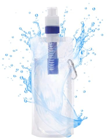 Qutalmi Filtre à eau pliable, bouteille d'eau filtrée pliable | Filtre à eau de randonnée,Poche à eau réutilisable, sac à eau, bouteille d'eau avec paille filtrante pour boire et randonnée