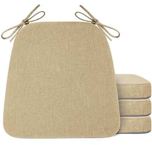 FlyGulls Dining Room Chair Cushions Set of 4 Indoor Kitchen Chair Pads with Machine Washable Cover Non Slip Seat Cushion with Ties 42x40x5cm/16.5x16x2inch (Beige)