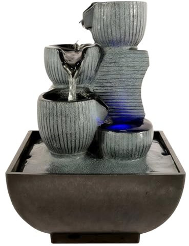 Crystal Ball Solar 5-Tier Rock Cascading Waterfall Fountain with LED Lights for Home & Office Zen Decor