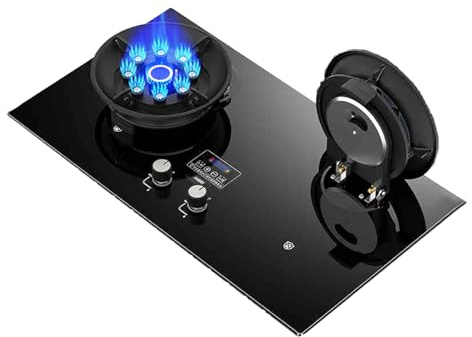 Cuisinière À Gaz Double Brûleur, Table De Cuisson En Verre Trempé, Cuisinière À Gaz Rabattable, Cuisinière Convertible GN/GPL, Avec Protection Contre L'extinction Et Minuterie Double Face(NG)