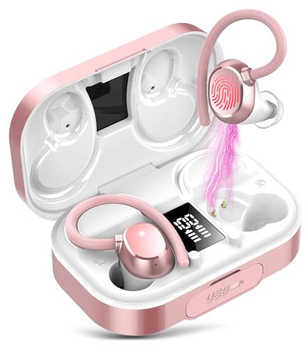 KT1 Auriculares Inalambricos Deportivos, Auriculares Bluetooth 5.3, 120H de Reproducción con Estuche de Carga, Auriculares Impermeables IPX7(Rosas)