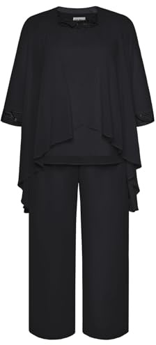 Hanna Nikole Women's Plus Size Chiffon Evening Suit Sets Irregular Hem Elegant for Trouser Suit Two-Piece Women Festive Wedding Black 22