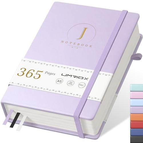 Umriox Notizbuch A5 Liniert,Hardcover Leder Journal, Dickes 365 Seiten 100gsm Papier mit 1 Innentasche,Tagebuch Notizblock für Frauen und Männer im Büro,Schule,14.5 x 21cm-Lila