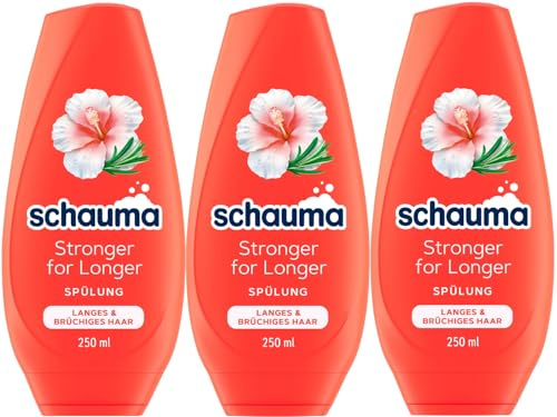 SCHAUMA Stärkungs-Spülung Stronger for Longer (3x 250 ml), Haarspülung stärkt & pflegt langes, brüchiges Haar, Pflegespülung mit Hibiskus & Rosmarin