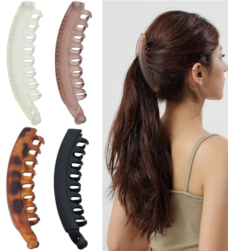 4 Stück Groß Bananen Haarspange Vintage Bananenspange Pferdeschwanz Haarklammer Dickes Haar Banana Clip Thick Hair für Damen