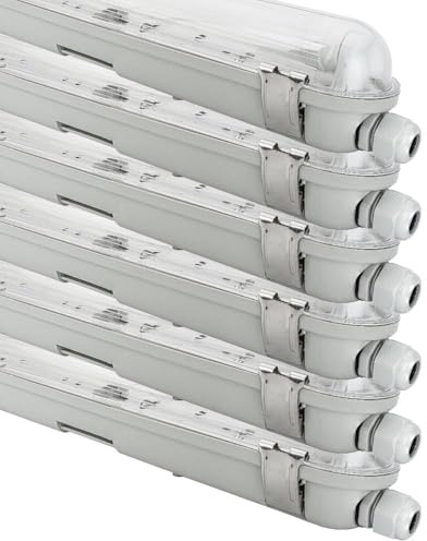 NCC-Licht 6 x LED Feuchtraumleuchte Wannenleuchte 150cm IP65 22W T8 2200 Lumen 4000K Neutralweiß durchgangsverdrahtet, Deckenlampe für Keller Werkstatt Garage
