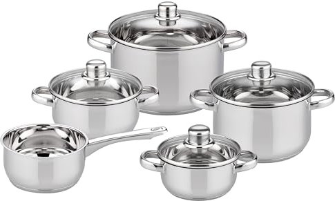 ELO Basic Topfset Galactica 5 tlg., Edelstahl, Glasdeckel, für alle Herdarten geeignet, mit Volumenskala, energisparender Kapselboden