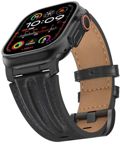 Bouixel Lederarmband kompatibel für Apple Watch Ultra 3 Armband 49mm 46mm 45mm 44mm 42mm, Top Grain Echtes Leder Band mit Metallverbinder für iWatch Ultra 2/1 Series 11 10 9 8 7 6 5 4 3 SE