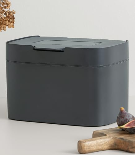 KAZAI. Bio-sophink 'Elin' | 4,5L komposthink med lock och kolfilter | Luktfri, diskmaskinssäker, med innerhink | Behållare för matavfall i köket | Grafitsvart
