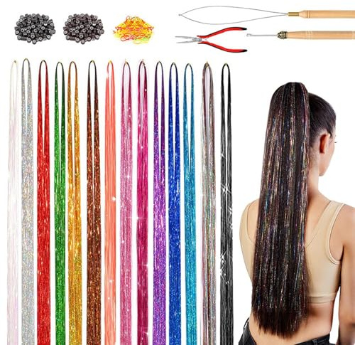 14 Stücke Haar Lastentzierkit - Funkelnde Haar Larkee Set | Hitzebeständiges Glitzer Cosplay Zubehör Mit Tools | Funkelne Erweiterungen Flechten Für Rollenspielthemenfeiern Weihnachten