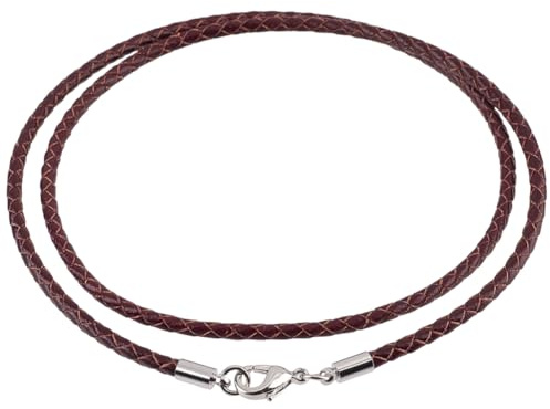 CALFOVERA 10 Collar de Cordón de Cuero Genuino Trenzado de 3mm, Redondo, Marrón, de Cuero Auténtico Tejido Encerado, con Cierres de Langosta de Cobre de 53.3cm para Hombres Y Mujeres, Joyería DIY.