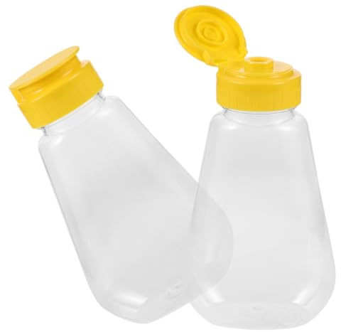 Gatuida Distributeur Miel à Presser 2pcs 200ml en Plastique Cap | Bouteilles à Condiments, Réutilisables et Anti-fuite, pour Sauces et Moutarde