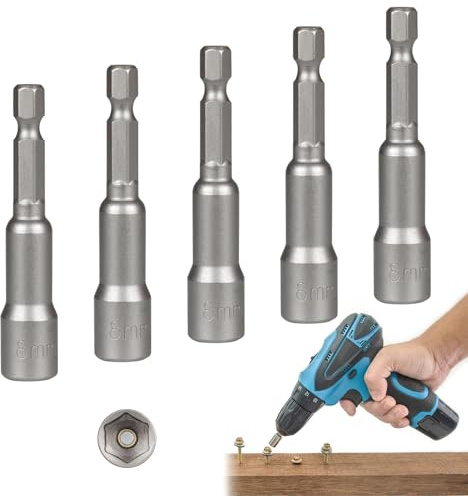5Pcs 8mm Nut Driver Screwdriver Bits, 1/4 Inch Hex Shank Quick Change, 65mm Length, Magnetic Nut Setter Driver Drill Bit Set for Woodworking, Auto Repairing, Machine Maintenance, Furnitures Fix