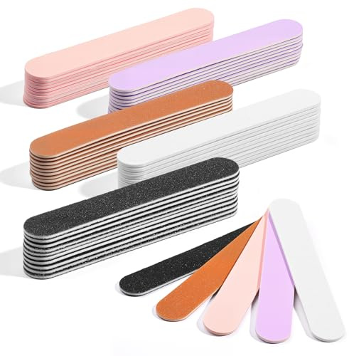 Makartt Mini Nail Files - 100/180 Grit Emery Boards for Nails, 50 Pcs Disposable Doubled Sided Coarse & Fine Bulk Manicure Kit Home Salon Use(Black White Pink Purple Brown)