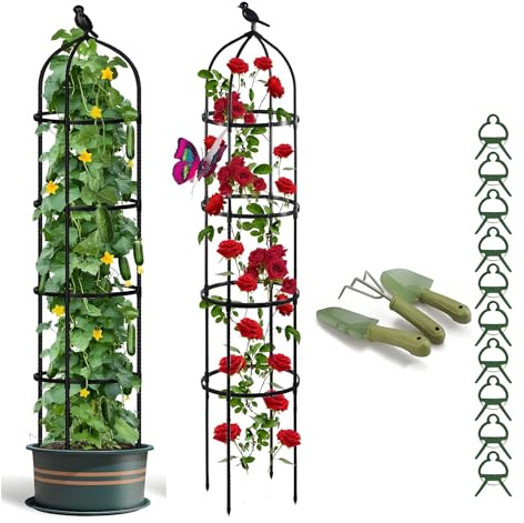 Traliccio Obelisco Garden Supporto Rose, Roseobelisk, Metallo Sostegno Graticolati per Interni Esterni Prato Giardino Cortile Patio Varie Piante Rampicanti, Ti Fornisce Una Pala(Black,D32xH115CM)