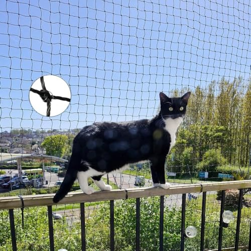 Schutznetz Katzenschutz Fenster Katzennetz für Balkon mit Stangen & Katzenschutz-Netz Balkon mit Stangen reißfest & witterungsbeständig - Balkonschutz Balkonnetz Katzen