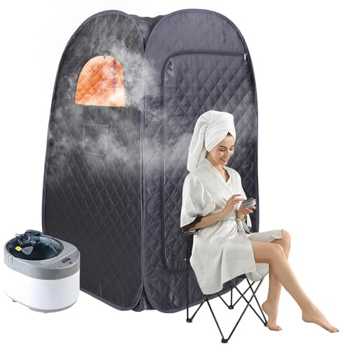 Sauna Portatile per la casa, Steam Sauna Tent with 3L Steamer, 9 livelli di temperatura, tenda da sauna mobile con sedia pieghevole, sauna compatta personale disintossicante con telecomando, allevia