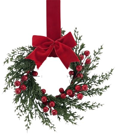 Weihnachtskranz, 26cm Weihnachten Deko Türkranz, Beerenkranz Mit Schleife Aus Naturrattan Und PP, Für Wand Fenster Kamine Partys Hochzeiten