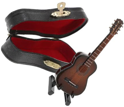 KICHOUSE Chitarra in Miniatura Decorativa 8Cm Colore Caffè Piccola Chitarra Ornamentale Compatta per Scrivania Idea Regalo per Appassionati di Musica