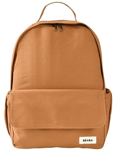 Béaba Wickelrucksack Baby Tokyo 21L – Wickelrucksack Unisex für Mama und Papa, 9 Fächer, Isoliertasche, Kinderwagenbefestigung, Gepolsterte Wickelunterlage – Ocker