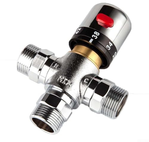 Eawfgtuw Per valvola miscelatrice termostatica regolabile in ottone, DN15 DN20 DN25, per doccia e riscaldamento a pavimento sicuro, compatibile con sistemi di acqua calda con o senza (DN15)