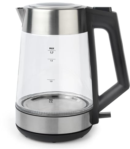 Salter Colour Changing Glass Kettle – 1.7L Rapid Boil Transparent Kettle with Capacity Markings, LED Lights from Blue to Red, BPA-Free, Limescale Filter, Flip-Top Lid, 360º Swivel Base, 2200W