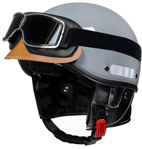 Casco Mezzo Retrò Moto Caschi Jet E Demi-Jet Vintage Approvato DOTECE Caschi Cromwell Con Occhiali Aperto Casco Scooter Uomini Donne Elmetto Scodella Quattro Stagioni H,58-62CM
