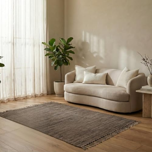 Elegant Floors® Chindi Teppich Taupe 90x160 cm handgewebt aus Baumwolle – nachhaltiger Flachgewebe Läufer, wendbar und pflegeleicht