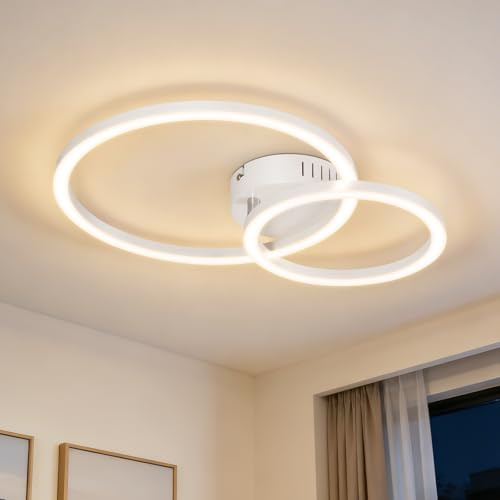 Homefire Deckenlampe LED Deckenleuchte Wohnzimmer 40cm - 23W Weiß Küchenlampe 3000K Warmweiß Wohnzimmerlampe Modern Schlafzimmerlampe 2-Ringe Design Deckenbeleuchtung für Küche Schlafzimmer Flur Büro