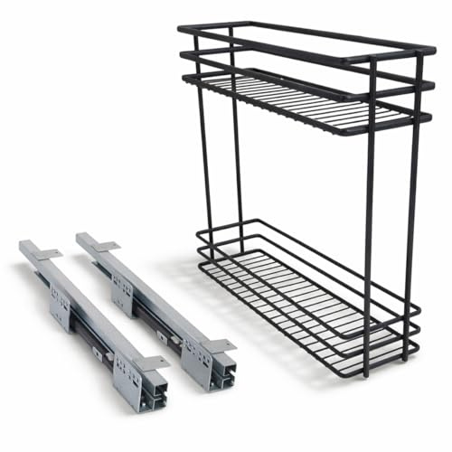 Küchen-Unterschrank Auszug 200mm (Links) – Flaschenregal mit Soft-Close Dämpfung & 3D-Verstellung – Stabiler Schrankauszug 2 Etagen – 15kg Tragkraft – Anthrazit Matt