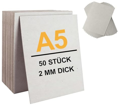 PEEXTBB Graupappe, 50 Stück A5 21 x 15 cm Buchbinderpappe, 2mm Bastelkarton, für Buchbinden Bastelarbeiten Bastelkarton Bastelpappe Kartenkarton graue Pappe zum Basteln, Grau