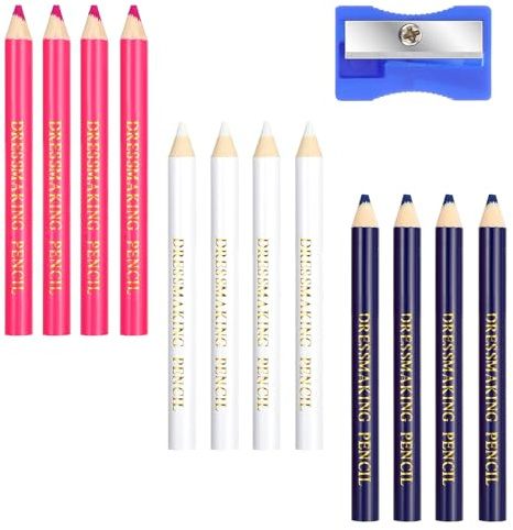 Apojgitn 12 tizas de sastre con sacapuntas, 3 colores, tiza de costura, tiza de tela, lápiz de tiza para costura, costura, notas, manualidades