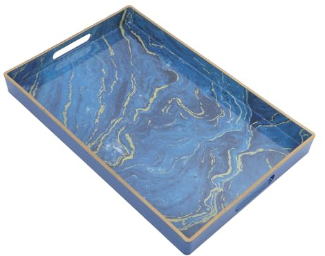 SHINEOFI Plateau de Service Décoratif Polyvalent et Élégant en Plastique Rectangulaire avec Motif Marbre Repas Rassemblements Festifs