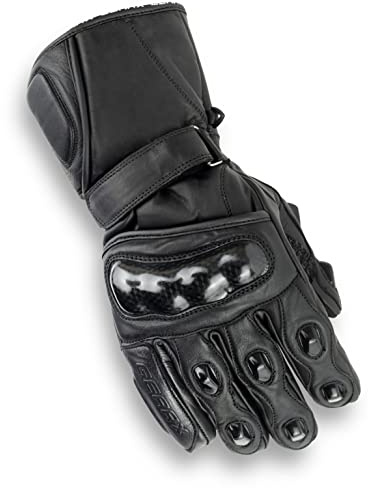 Leder Motorrad Handschuhe Wasserdichter Winter Thermal Carbon Schale - Schwarz