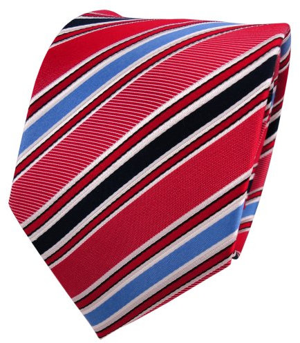 TigerTie Designer Seidenkrawatte in rot verkehrsrot blau weiß gestreift