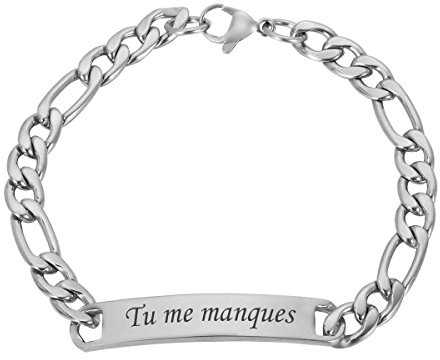 HOUSWEETY Bracelet Lien Poignet Chaine Maille Gourmette Poli - Plaque Service Gravure Personnalisee Offre