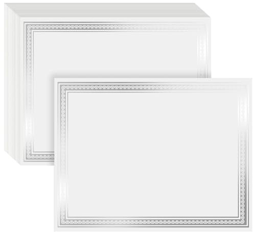 50 Pack Blank Award Certificate Paper with Silver Foil Border, Graduation Certificate, Employee of the Month Certificate, Printer Paper, 21.6 x 28 cm