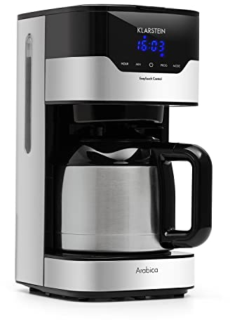Klarstein Coffee Machine Arabica with Filter - Filter Coffee Machine, 800 Watt, EasyTouch Control, 1.2 L, up to 12 Cups, incl. Permanent Filter, Silver-Black