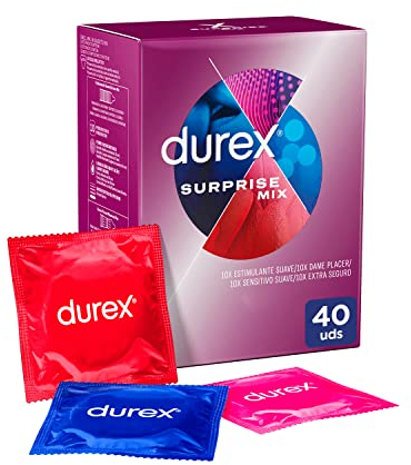 Durex Surprise Me Variety Pack - 40 Mixed Condoms for Enhanced Pleasure, Safe Intimacy, and Ultimate Protection