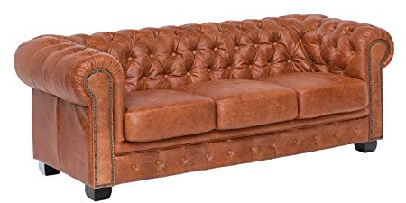 Woodkings Chesterfield Sofa 3-Sitzer Echtleder Vintage Cracker Braun | Bürosofa, Federkern, Clubsofa, Englisches Design, Unikat