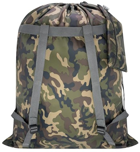 CALACH Großer Wäschesack, Camouflage, 68.6 x 86.4 cm, robuster und reißfester, wasserabweisender Rucksack mit Kordelzug und Riemen, strapazierfähig, faltbarer Wäschesack für Damen und Herren