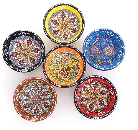 Ayennur Turkish Ceramic Pinch Bowls Set of 6 – Small Dipping Bowls for Charcuterie Boards, Appetizers, Snacks & Sauces -Handcrafted Turkish Bowl for Serving, Decor & Gifts (3.2”)