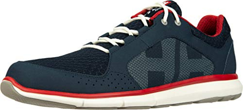 Helly-Hansen Ahiga V4 HP Boat Shoes for Men - Breathable, Lightweight, and Hard-Wearing Textile with EVA Cushion Midsole and Rubber Traction Outsole, 597 Navy/Flag Red/Off White - 12