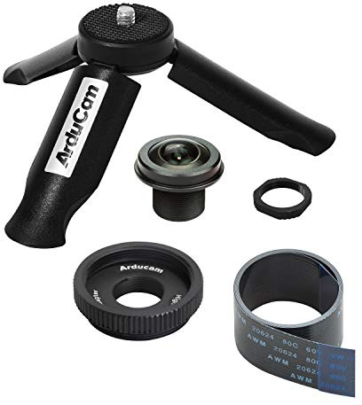 Arducam 180 Degree Fisheye M12 Lens Bundle for Raspberry Pi HQ Camera, Wide Angle Lens with Portable Tripod Stand and 2ft/60cm Black Camera Cable