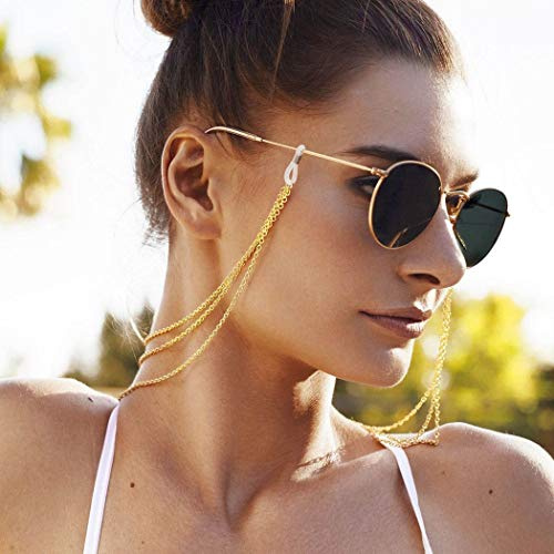 TseenYi Böhmische mehrschichtige rutschfeste Brillenkette, modische Quaste, Brillenhalter für Brillen und Sonnenbrillen, Zubehör für Damen und Herren (Gold)