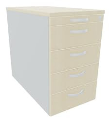 Standcontainer mit 4 Metall-Schubfächern und Utensilienschubfach, Metall-Rollschubführung, Zentralverriegelung, 438x800x720, Ahorn/Ahorn/Lichtgrau